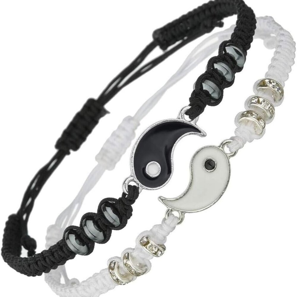 Best Friend Bracelets for 2 Matching Yin Yang Adjustable Cord Bracelet for Bff F